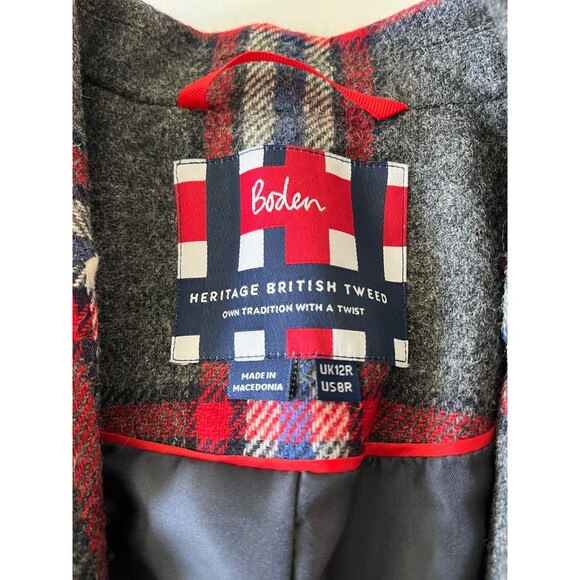 Boden British Tweed Gray Plaid 100% Wool Blazer 12 Reg - Picture 4 of 8